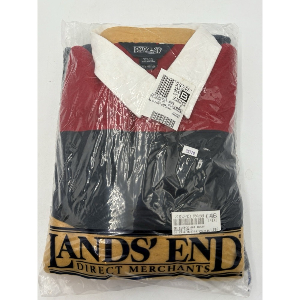 Vintage Lands' End Fleece Rugby Shirt NOS Hong Kong Colorblock L Red‎ Navy